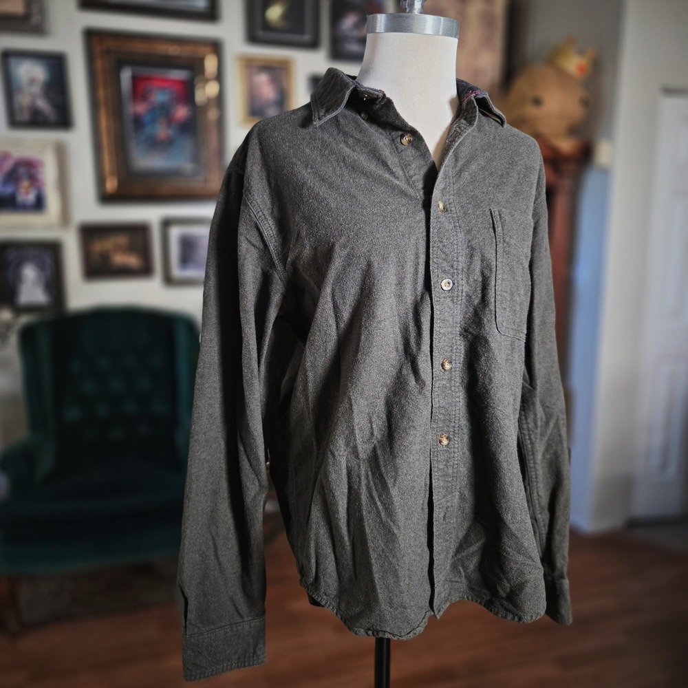 Woolrich Gray Flannel Long Sleeve Button Down Polo Shirt Woolen Mills Mens